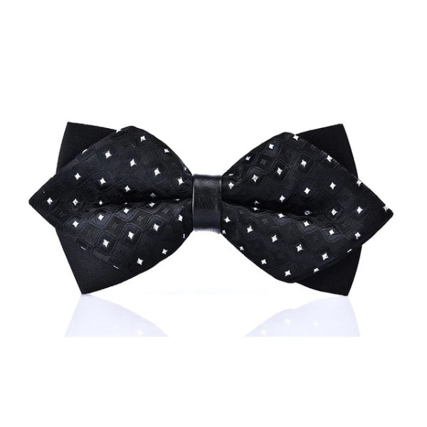 Classy Men Midnight Black Pre-Tied Diamond Bow Tie