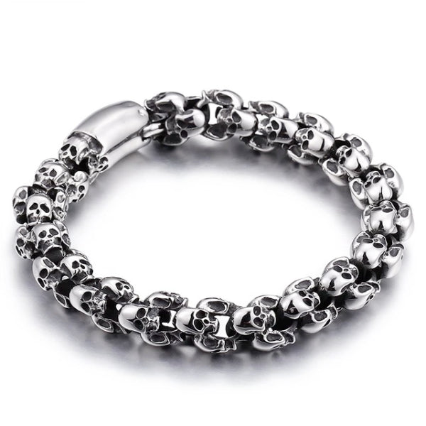 Bracciale a catena con teschio in argento da uomo di classe