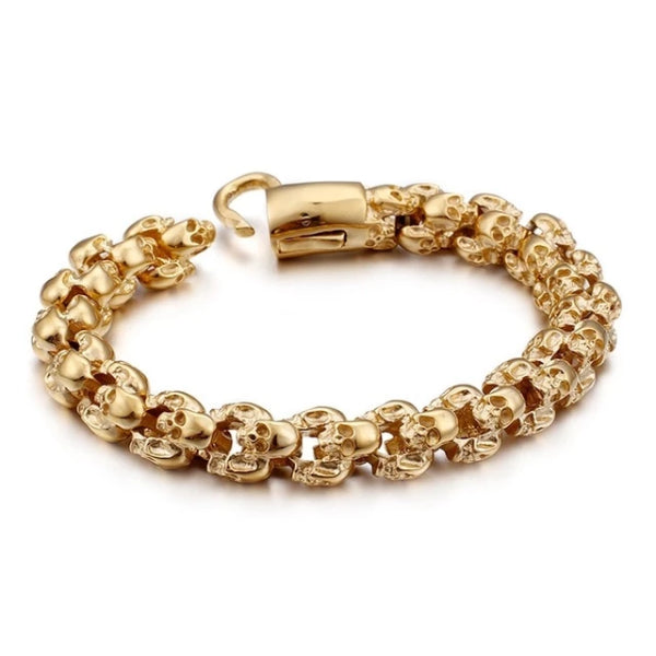 Classy Men Gold Stainless Steel Skull Chain Bracelet
