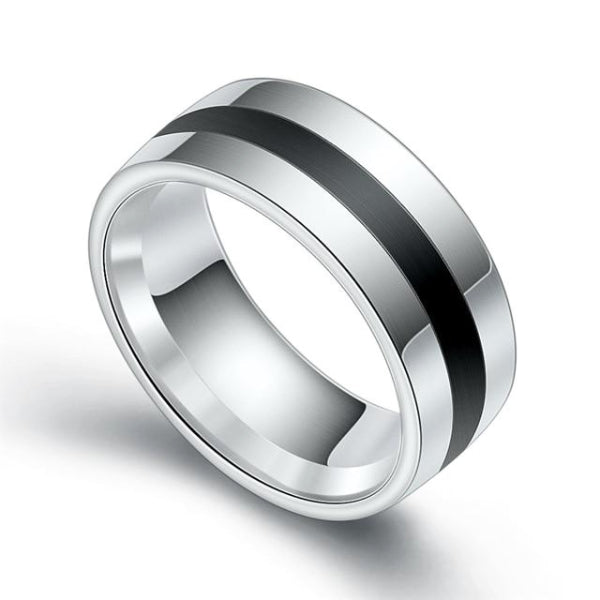 Classy Men Silver & Black Steel Ring