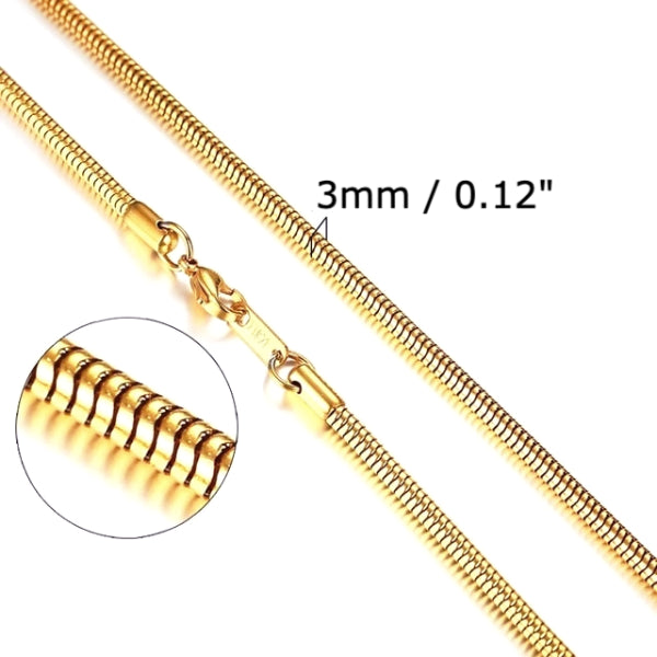 上品なメンズ 3mm ゴールド スネーク チェーン ネックレス