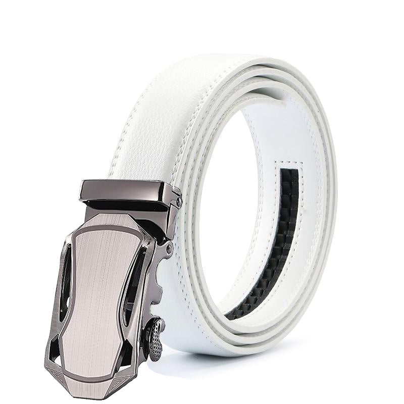 Classy Men White Leather Suit Belt