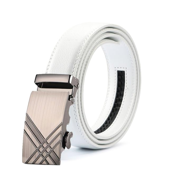 Classy Men White Leather Suit Belt