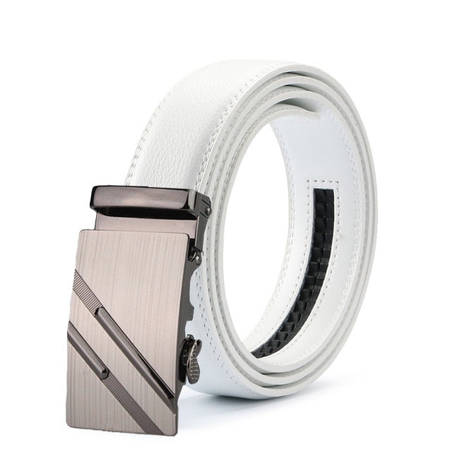 Classy Men White Leather Suit Belt