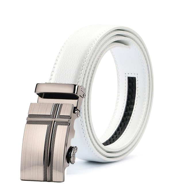 Classy Men White Leather Suit Belt