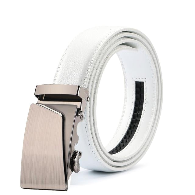 Classy Men White Leather Suit Belt