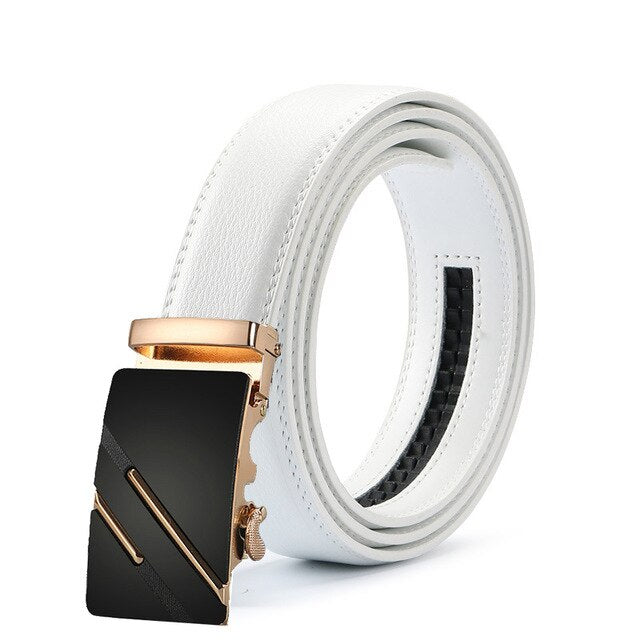 Classy Men White & Gold Leather Suit Belt