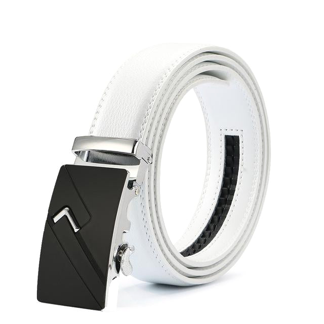 Classy Men White & Silver Leather Suit Belt