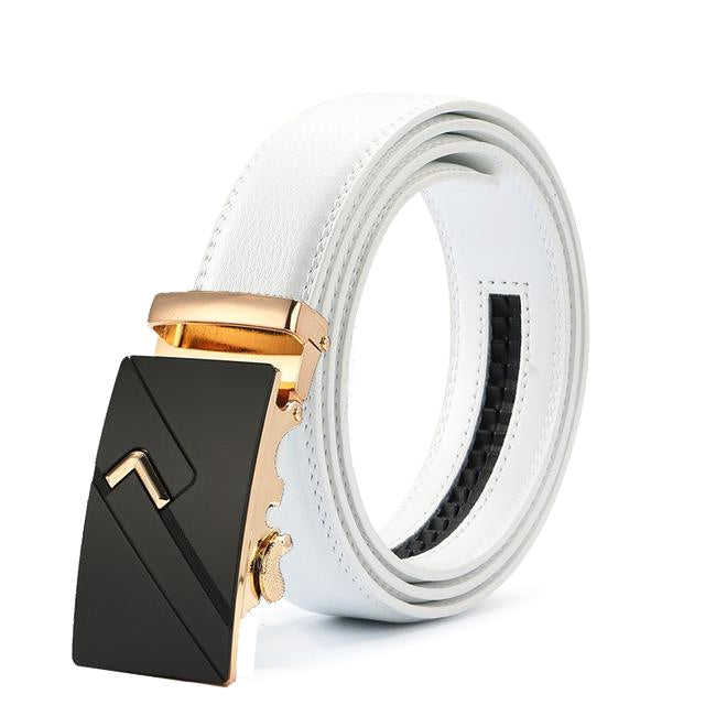Classy Men White & Gold Leather Suit Belt