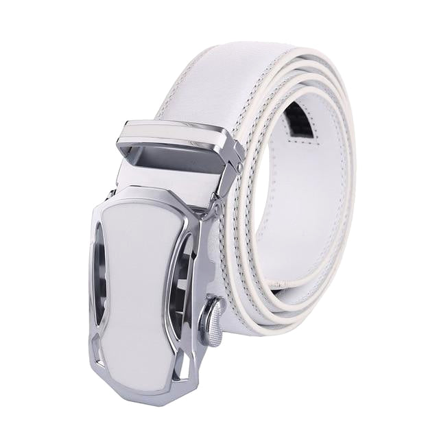 Classy Men White & Silver Leather Suit Belt