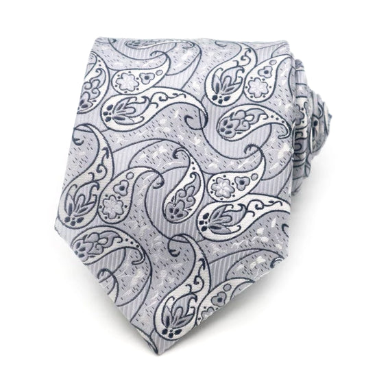 Classy Men Grey White Paisley Silk Tie