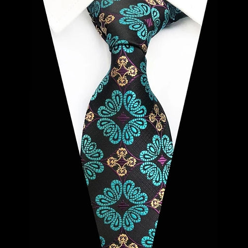 Classy Men Black Turquoise Floral Silk Tie - Classy Men Collection