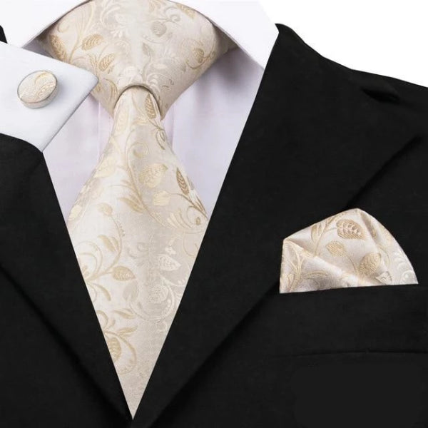 Classy Men White Gold Floral Silk Tie