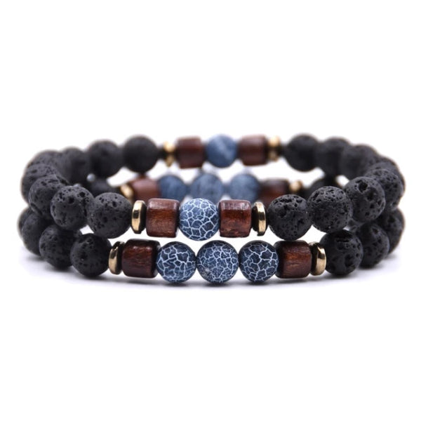 Classy Men Beaded Blue Wooden Bracelet Set - Classy Men Collection