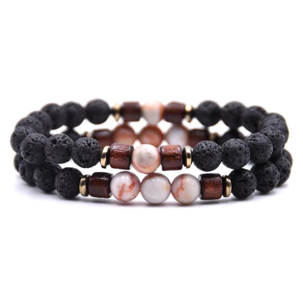 Classy Men Beaded Peach Wooden Bracelet Set - Classy Men Collection