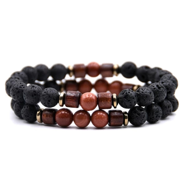 Classy Men Beaded Goldstone Wooden Bracelet Set - Classy Men Collection