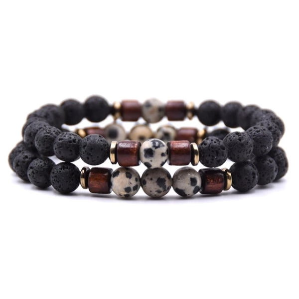 Classy Men Beaded Dalmatian Wooden Bracelet Set - Classy Men Collection