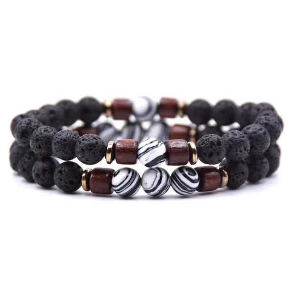 Classy Men Beaded Zebra Wooden Bracelet Set - Classy Men Collection