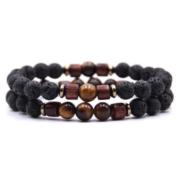 Classy Men Beaded Tiger Eye Wooden Bracelet Set - Classy Men Collection