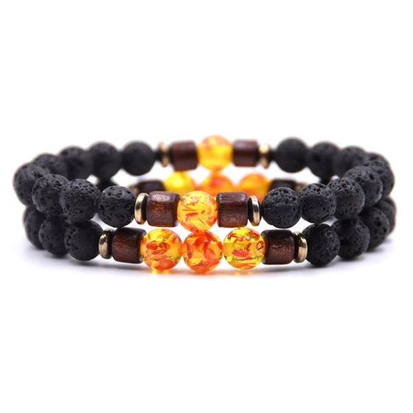 Classy Men Beaded Amber Wooden Bracelet Set - Classy Men Collection