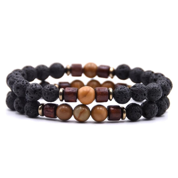 Classy Men Beaded Bronze Wooden Bracelet Set - Classy Men Collection