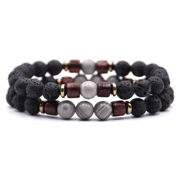 Classy Men Beaded Silver Wooden Bracelet Set - Classy Men Collection