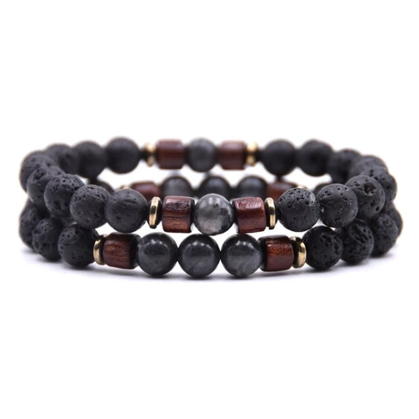 Classy Men Beaded Grey Wooden Bracelet Set - Classy Men Collection