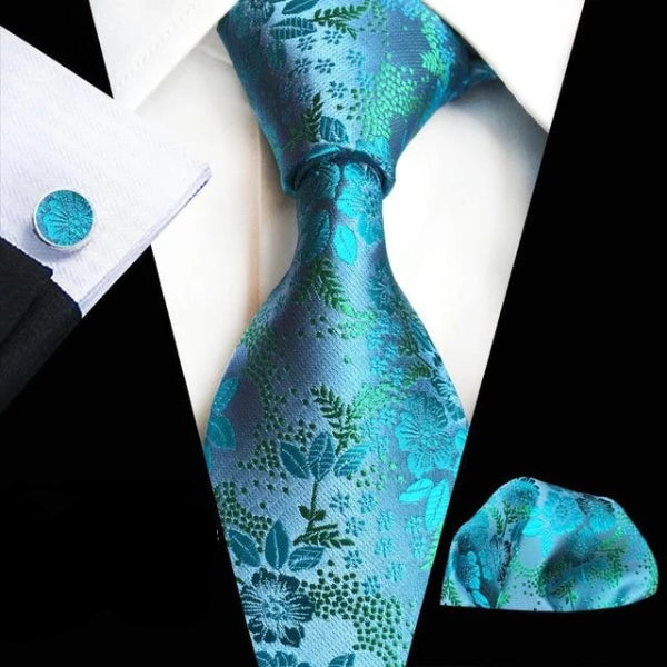 Classy Men Cyan Floral Silk Tie