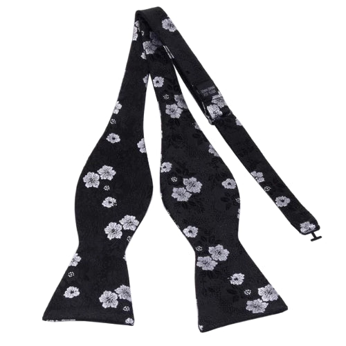Classy Men Black Floral Silk Self-Tie Bow Tie - Classy Men Collection