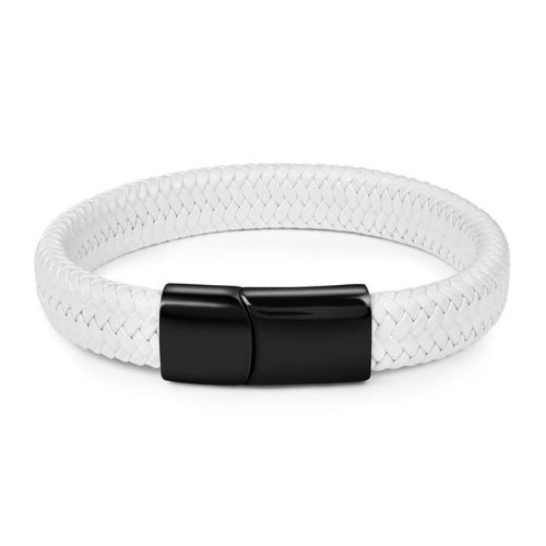 Bracciale da uomo in pelle intrecciata bianca e nera di classe