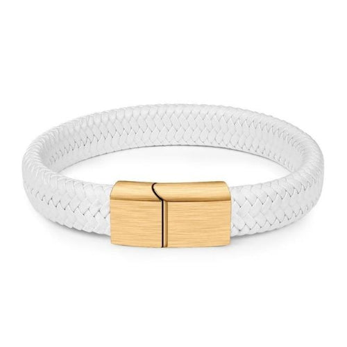Bracciale da uomo in pelle intrecciata bianca e oro di classe