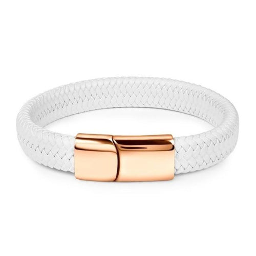 Bracciale da uomo in pelle intrecciata bianca e oro rosa di classe