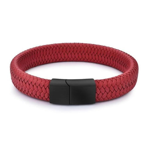 Red Braided Leather Bracelet Classy Men Collection