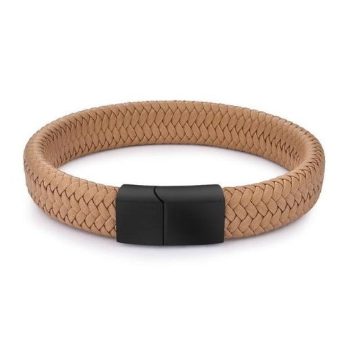 Classy Men Khaki Braided Leather Bracelet - Classy Men Collection