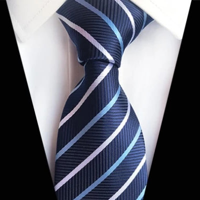 Classy Men Classic Navy Blue Striped Silk Tie - Classy Men Collection