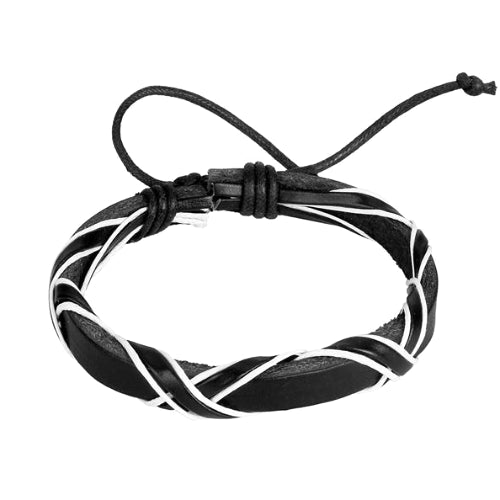 Classy Men Black & White Leather Lace-up Bracelet - Classy Men Collection