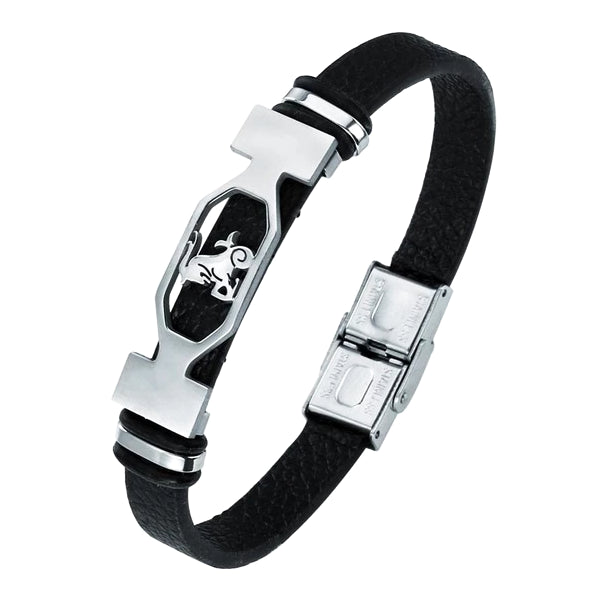 Bracciale in pelle da uomo di classe con segno zodiacale Capricorno
