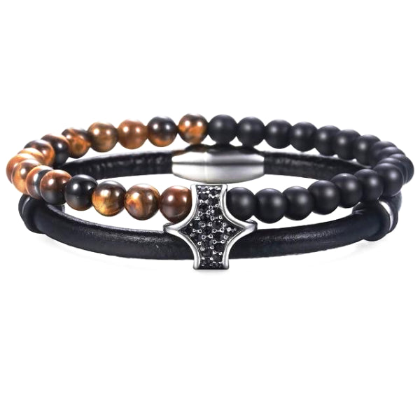 Classy Men Elegant Leather Beaded Bracelet - Classy Men Collection
