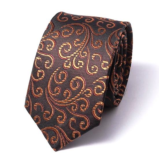 Classy Men Brown Swirly Silk Skinny Tie - Classy Men Collection