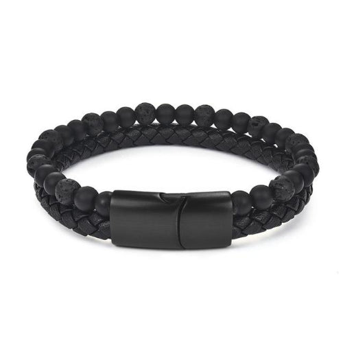 Classy Men Burnt Black Dual Beaded Leather Bracelet - Classy Men Collection