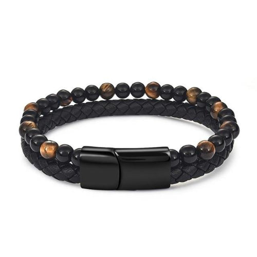 Classy Men Dual Beaded Leather Bracelet - Classy Men Collection