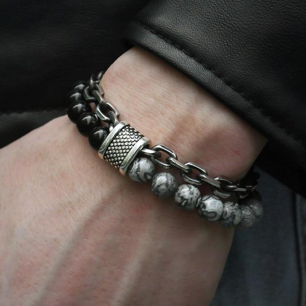 Natural Agate & Stainless Steel Beaded Bracelet For Men Women - With Gift Bag-1433861