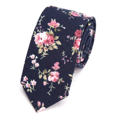 Cravatta da uomo in cotone skinny floreale blu scuro di classe