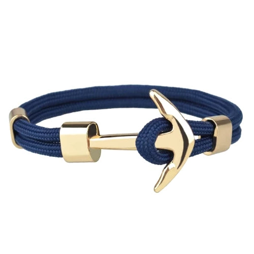 Classy Men Navy Blue Gold Anchor Bracelet