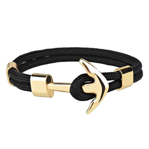 Classy Men Black Gold Anchor Bracelet