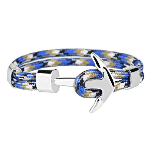 Classy Men Blue Silver Anchor Bracelet
