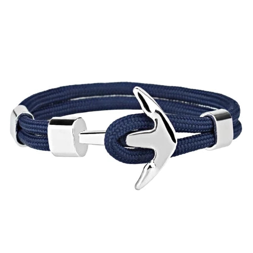 Classy Men Navy Blue Silver Anchor Bracelet