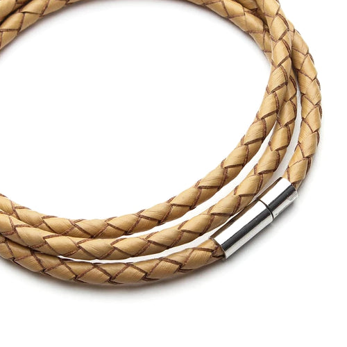 Bracciale da uomo in pelle multistrato beige di classe