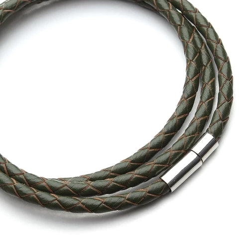 Bracciale da uomo in pelle multistrato verde di classe