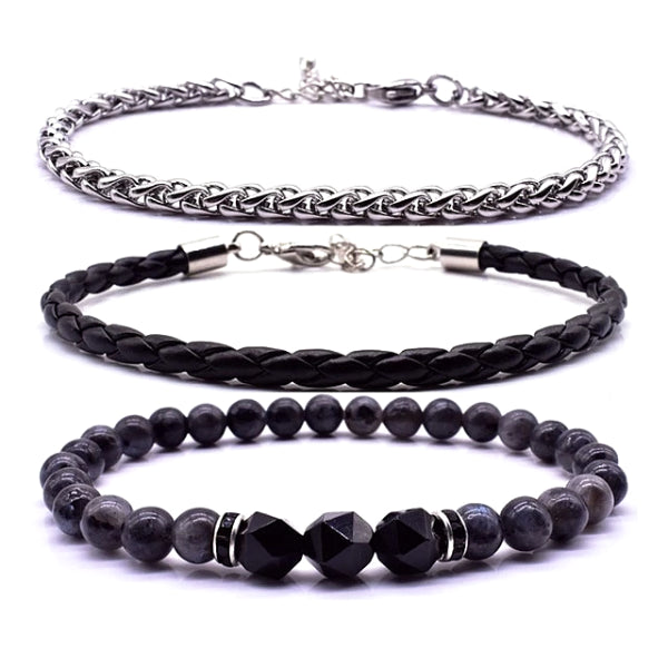 Set di braccialetti da uomo in tre pezzi di classe